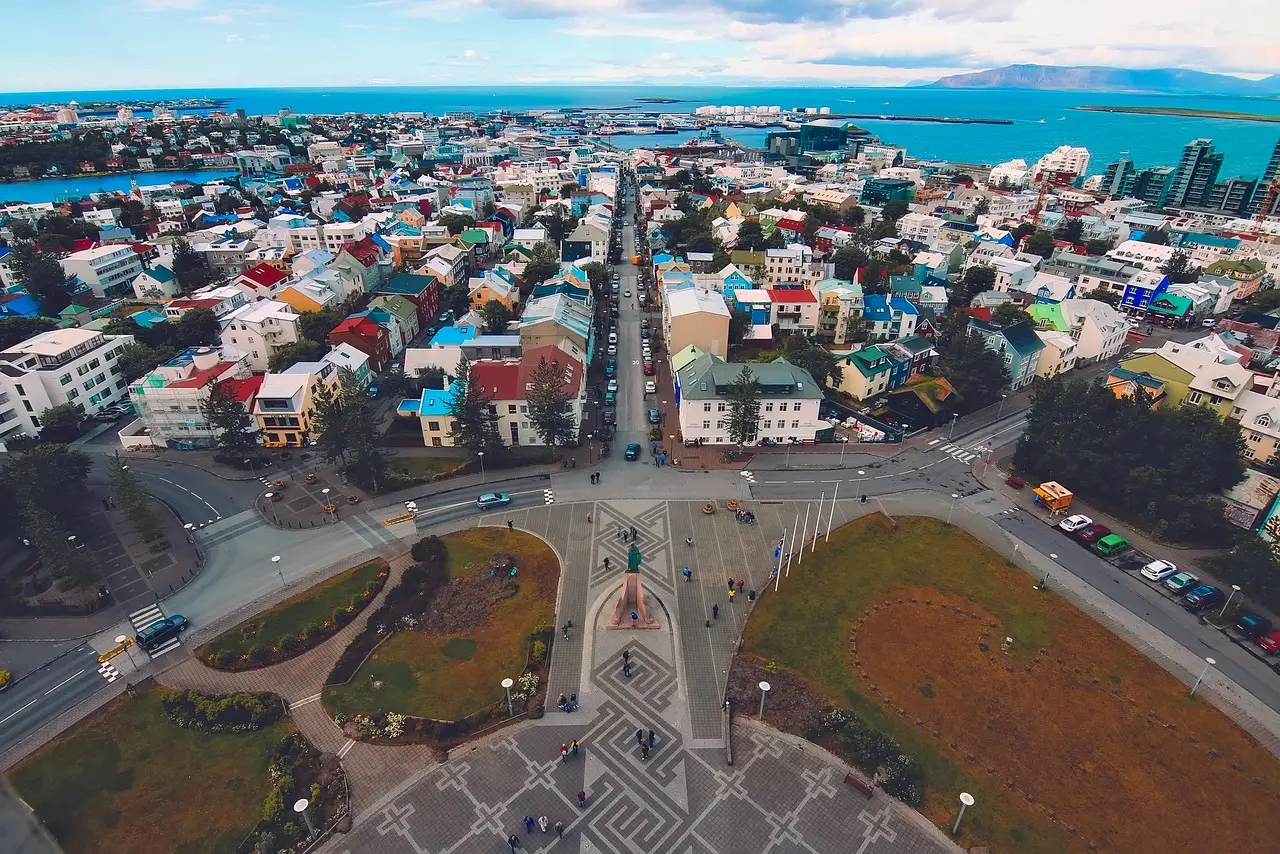 Reykjavik view from a church tower